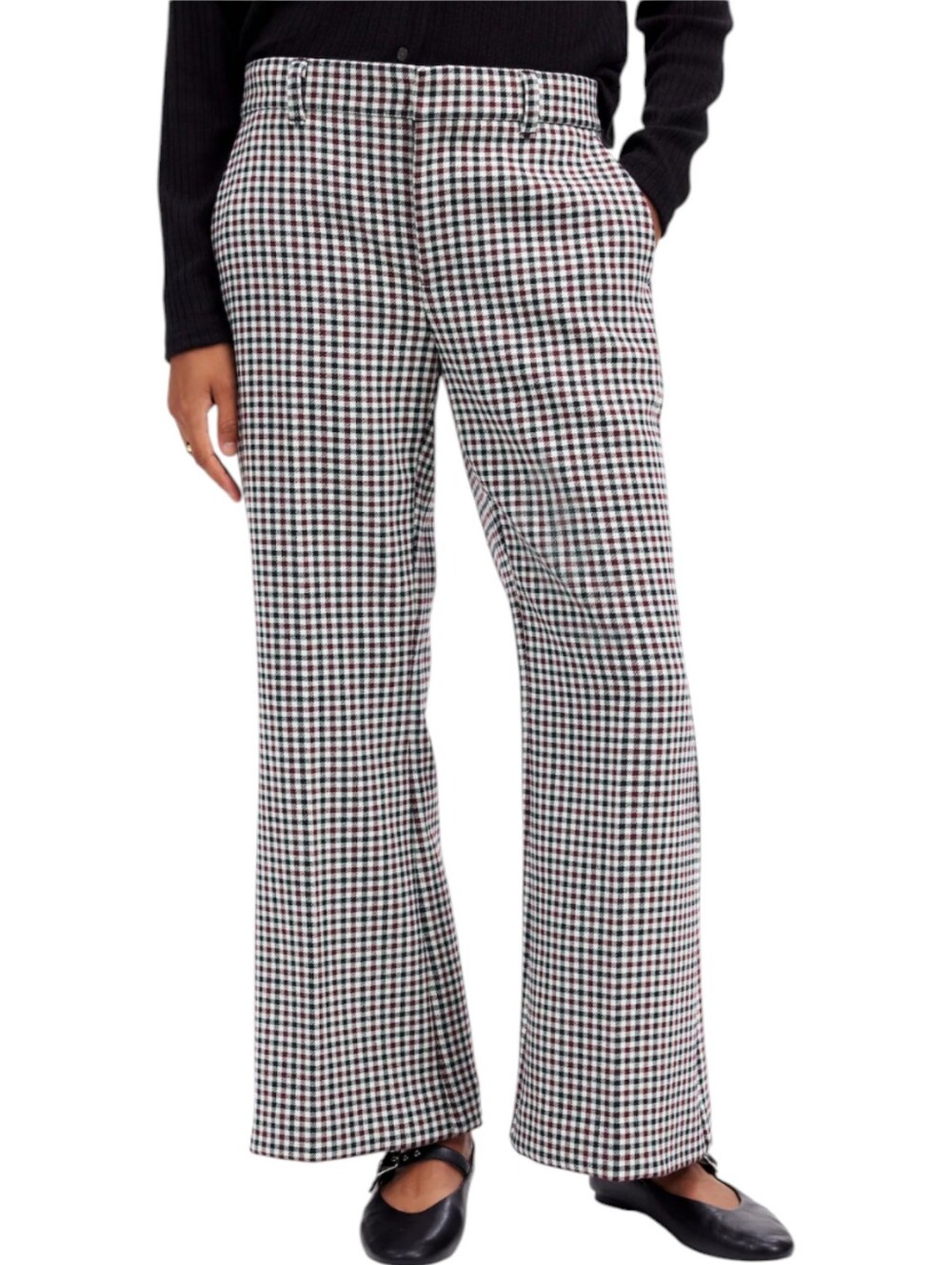 Madewell Plaid Crop Kick Flare Trousers | Size 8P 8 Petite | Burgundy Black Fall